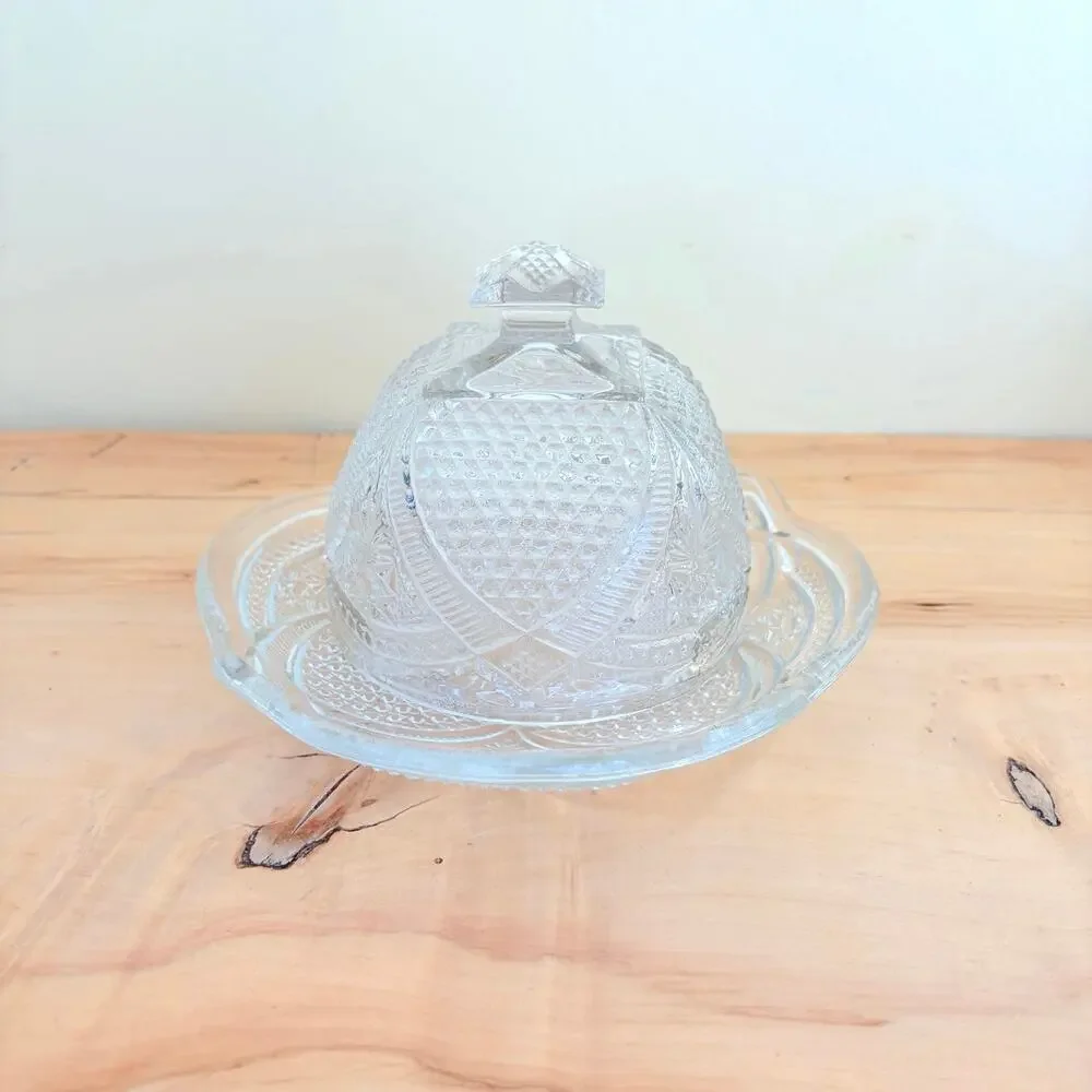 Antiq 1898 EAPG Glass Domed Butter Dish Early American Pattern Cheese Dish